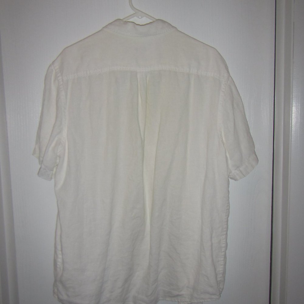 White Merona Men's 100% Linen Short Sleeve Button Down Shirt, L - Picture 5 of 5